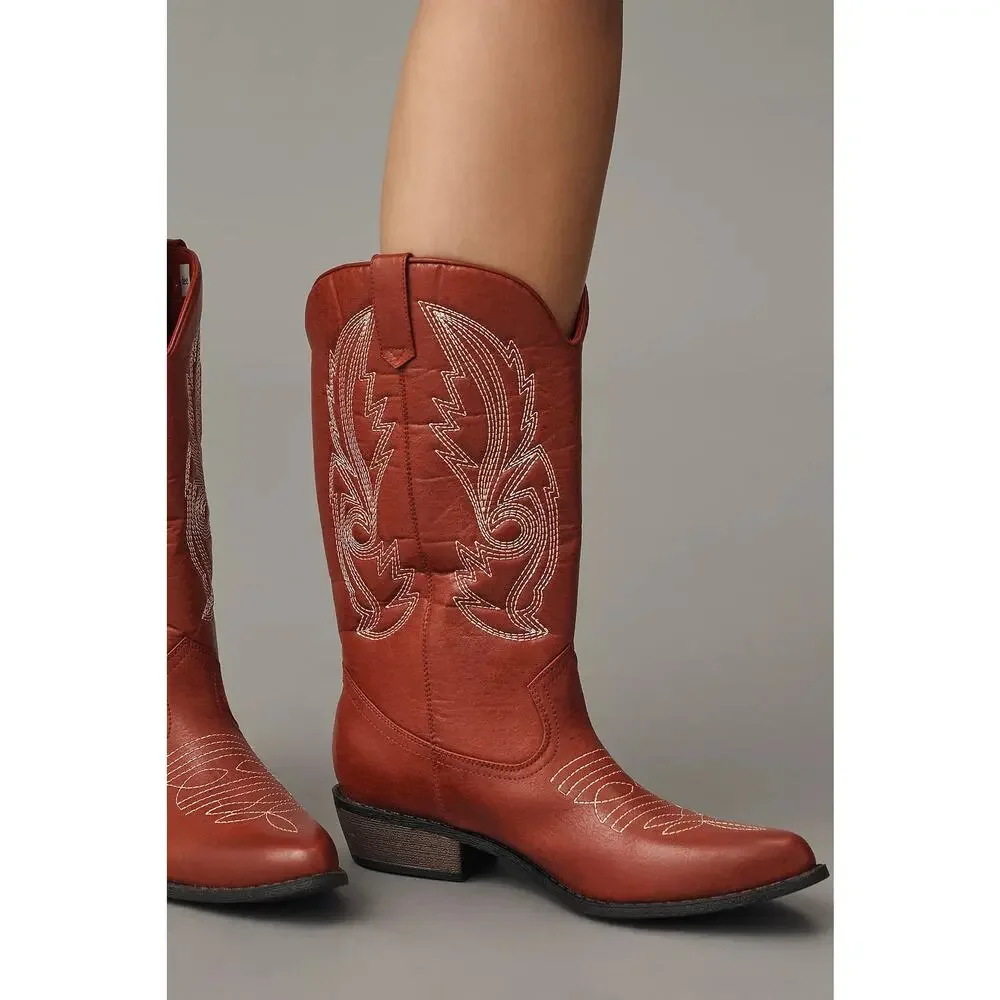 Coconuts by Matisse Red Embroidered Western Ankle Boots - Picture 2 of 11